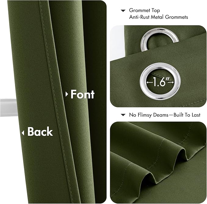 MIULEE Blackout Curtains for Bedroom 2 Panels 50 x 84 Inch Long Olive Green | Thermal Insulated, Living Room Darkening Grommet Drapes, Noise Reducing, Light Blocking Window Treatments