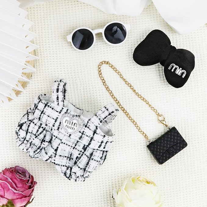 Doll Clothes 15 cm White Outfits for Dolls Elegant Jumpsuit Black Bow Hair Clips Glasses and Bag Exquisite Clothes Accessories(Black Elegant Bow)
