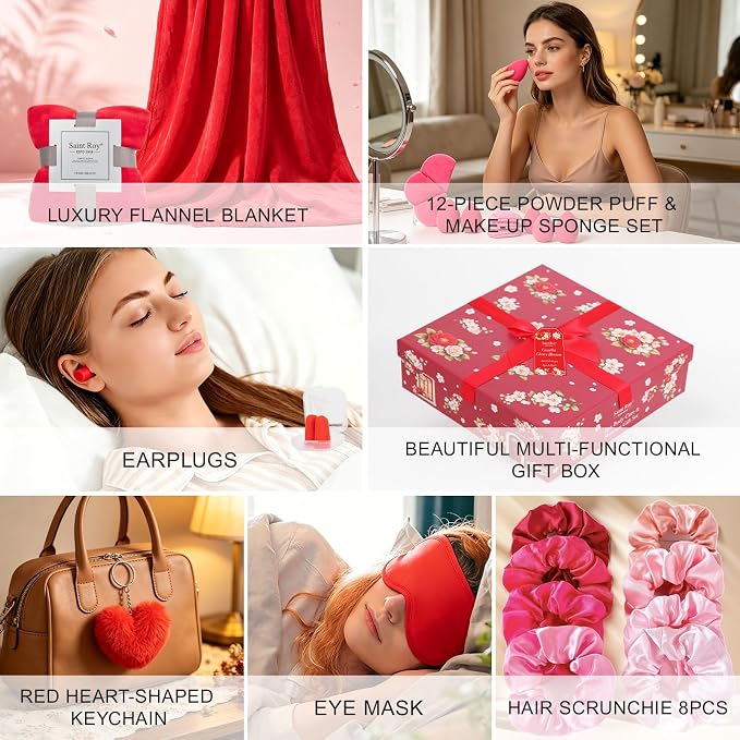 35Pc Birthday Gift for Women, Cherry Blossom Rose Bath and Body Basket Gift | Spa Gift Basket, Face Skin Care Kit, Home Spa Self Care, Lip Gloss, Birthday, Christmas, Mother, Bridal Shower, Anniversary