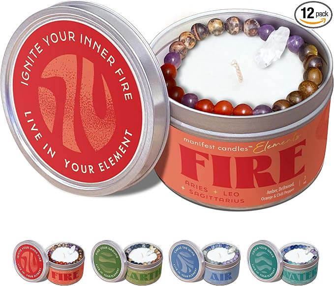Leo Gifts for Women, Aries Sagittarius, Zodiac Fire, 45 Hour Burn, Zodiac Astrology Gifts Meditation Candle Healing with Crystals, Spiritual Manifestation Crystal Candle Healing Stones Bracelet