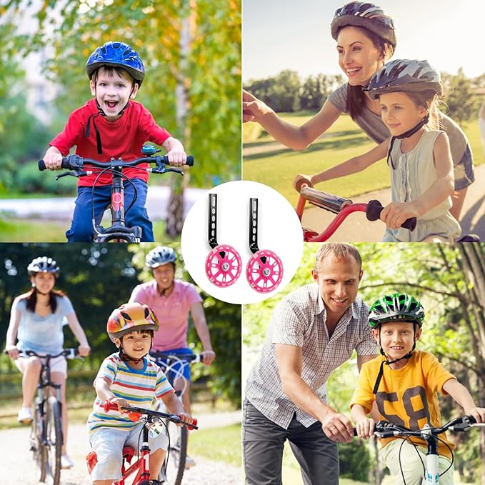 Training Wheels for Kids, Heavy Duty Bicycle Stabiliser Flash Mute Wheel Mounted Kit compatible for bikes 12 14 16 18 20 Inch - 1 Pair