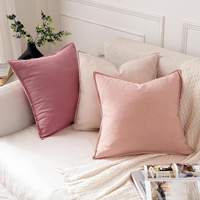 MIULEE Decorative Linen Euro Sham Pillow Covers 22x22 Inch Light Pink | Boho Farmhouse Neutral Couch Throw Pillows for Bed, Pack of 2 Accent Modern Pillowcases, Sofa Livingroom Home Decor