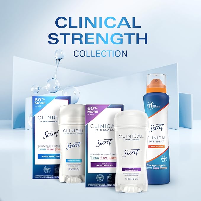 Secret Clinical Strength Dry Spray Antiperspirant Deodorant for Women, Stress Response, 3X Stress Protection, 72hr Sweat & Odor Protection, PH Balancing Minerals, 3.8 oz
