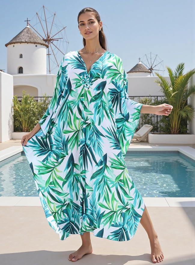 Mumu Dresses for Women Plus Size, Bohemian Kaftan Beach Cover Up Long Maxi Nightgown Soft Loungewear