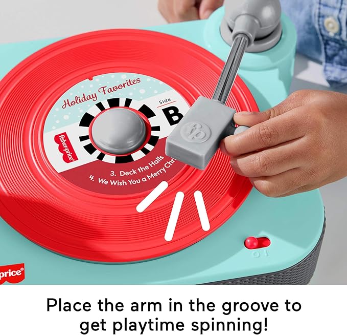 Fisher-Price Musical Toy Deluxe Rockin’ Record Player Pretend Turntable with 6 Albums for Preschool Play Kids Ages 3+ Years (Amazon Exclusive)