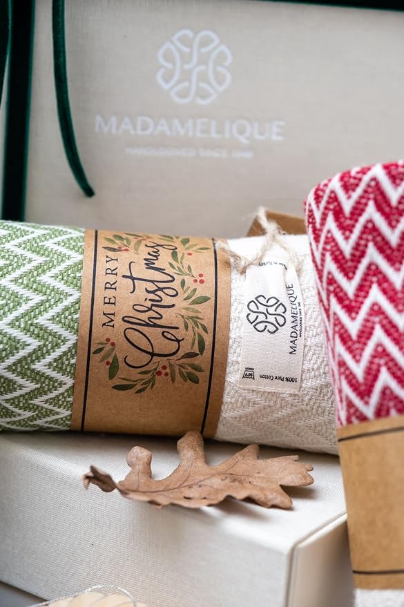 Madamelique Christmas Hand Towels Set of 2-18 x 40 Inches - Decorative Bathroom Peshtemal Towel for Hand, Face, Hair, Yoga, Tea, Dishcloth, Kitchen and Bath - 100% Pure Cotton (Christmas)