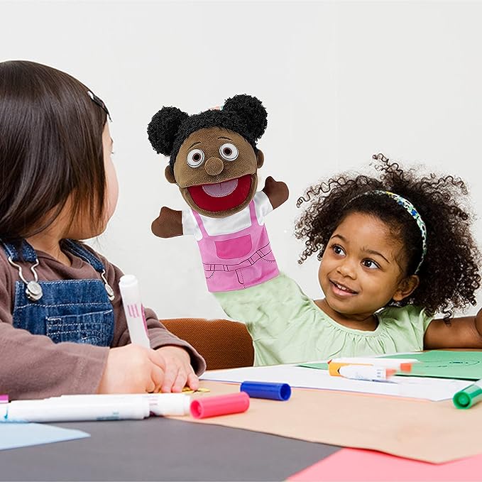 Family Hand Puppets, Puppets for Adults Puppets for Kids Role Paly Family Members 11.8 INCH,Multicultural Finger Puppet with Movable Mouth Soft Plush Puppets for Storytelling Teaching (African Style)