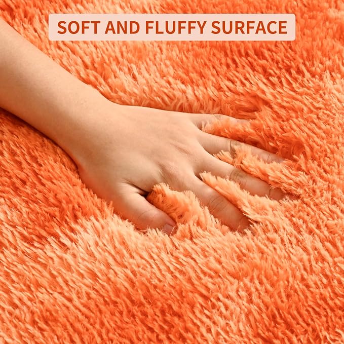 Tepook Orange Area Rugs for Living Room Bedroom, 6x9 Fluffy Shaggy Fuzzy Rug for Kids Room, Large Plush Shag Carpet for Nursery Dorm Classroom Playroom Home Decor Aesthetic