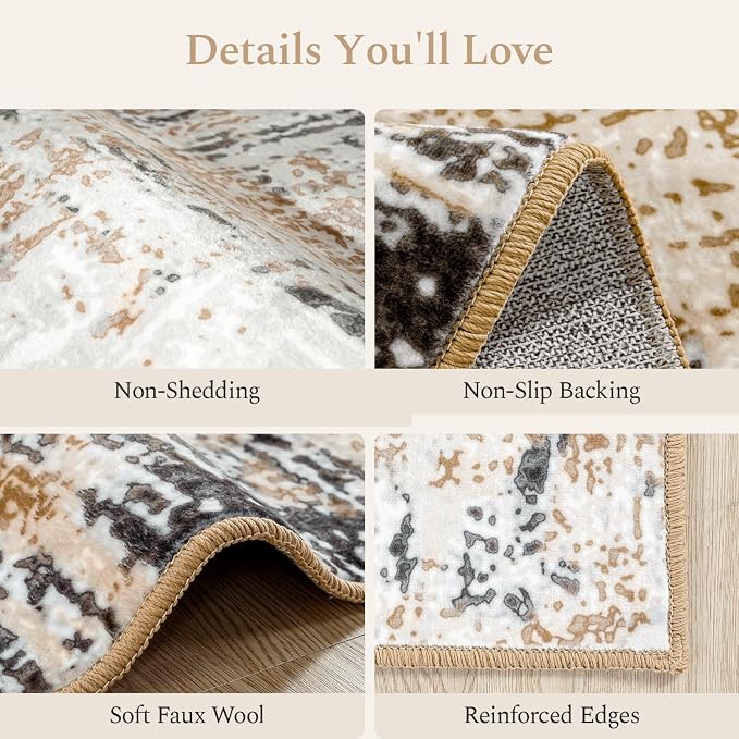 Rugflix 8x10 Area Rugs for Living Room, Washable Brown Grey Large Rug | Machine Washable; Stain-Resistant; Low Pile; Non-Slip; Modern Abstract; Carpet for Bedroom Dining Office Nursery Home