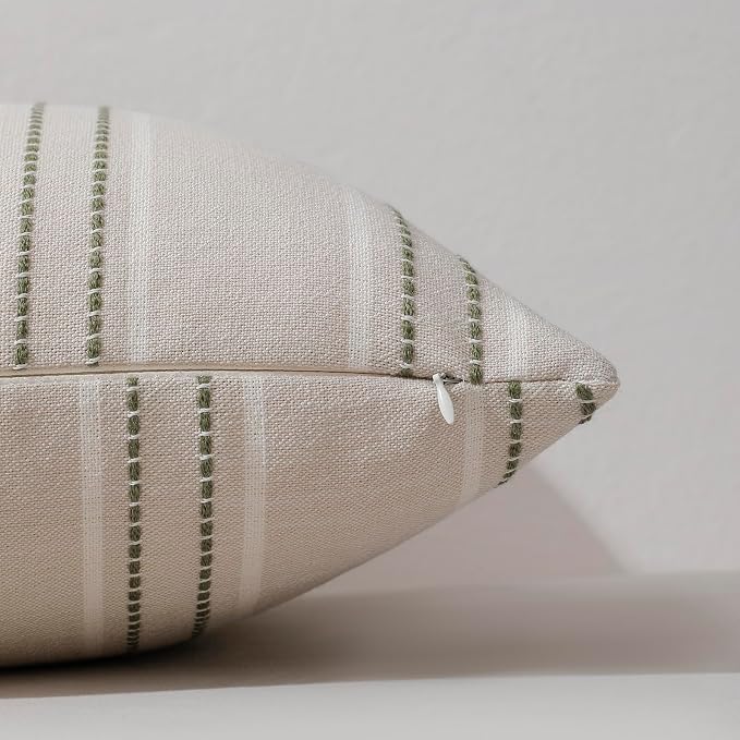 Hckot Stripe Throw Pillow Covers 26x26 Large Square Green Pillow Cover | Farmhouse Decorative Pillows Textured Linen Euro Sham Cushion Covers for Sofa Couch Bed Living Room Decor