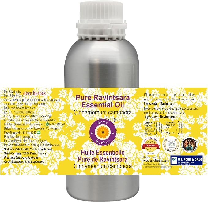 Deve Herbes Pure Ravintsara Essential Oil (Cinnamomum camphora) Steam Distilled 1250ml (42 oz)