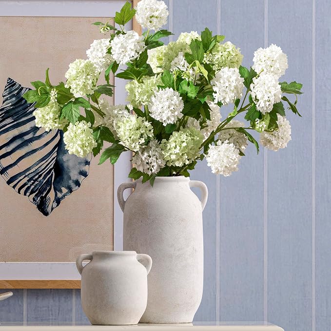 Vanselia Ceramic Flower Vase Home Table Decor Living Room Farmhouse 6 in | Small White Rustic Decorative Flowers Vases Plant Modern Decoration for Kitchen Shelf Coffee Dining Centerpieces Desk