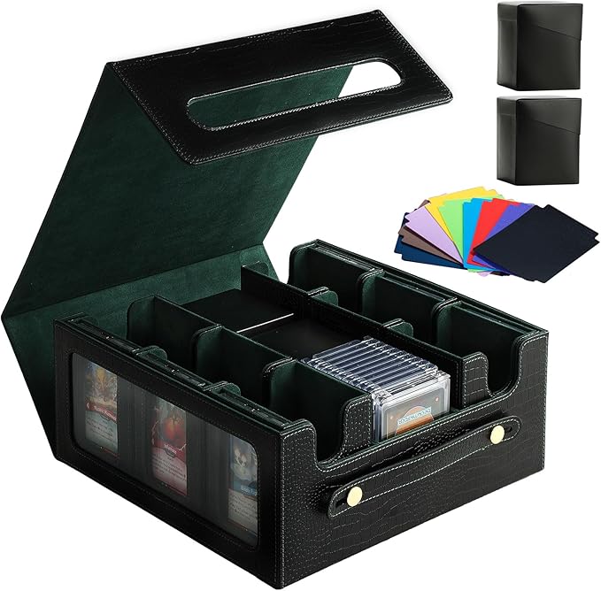 9IN1 MTG Deck Box with Carrying Handle, 8 Removable Deck Boxes & 1000+ Card Storage for TCG & Sports Cards, 10 Dividers, for Magic, YuGiOh, Gundam Card Game (BLACK/GREEN)