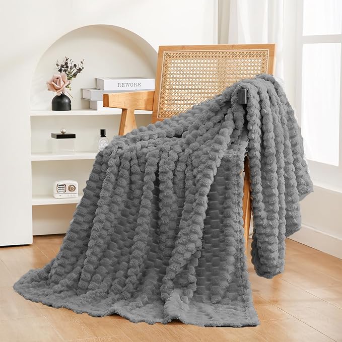 Puncuntex Grey Throw Blanket 50"×60" inches Fuzzy 3D Jacquard Decorative | Flannel Fleece Super Soft Plush Cozy Blanket for Couch Sofa Chair Lightweight