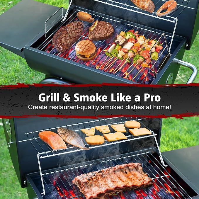 Barrel Barbecue Charcoal Grill: Premium Spacious Outdoor BBQ Grill | with Side Table - Ideal for Patio Cooking Backyard Grilling Camping Picnics Tailgating Parties