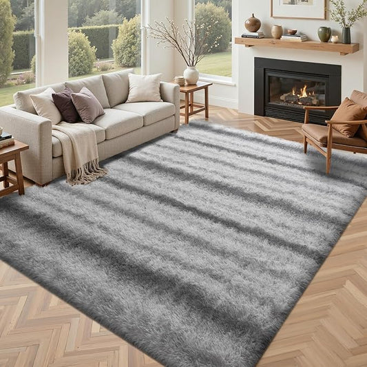 4x6 Feet Area Rugs for Bedroom,Grey and White Plush Fluffy Shaggy Living Room Rugs Non-Slip, Ultra Soft Carpet for Nursery Kids PlayRoom Dorm Office Indoor