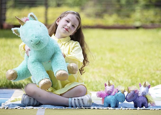 Tezituor 24 Inches Green Unicorn Plush Toy Set for Girls,4 Colorful Unicorns in Mommy Unicorn’s Belly,Unique Stuffed Unicorns Gifts for Children.
