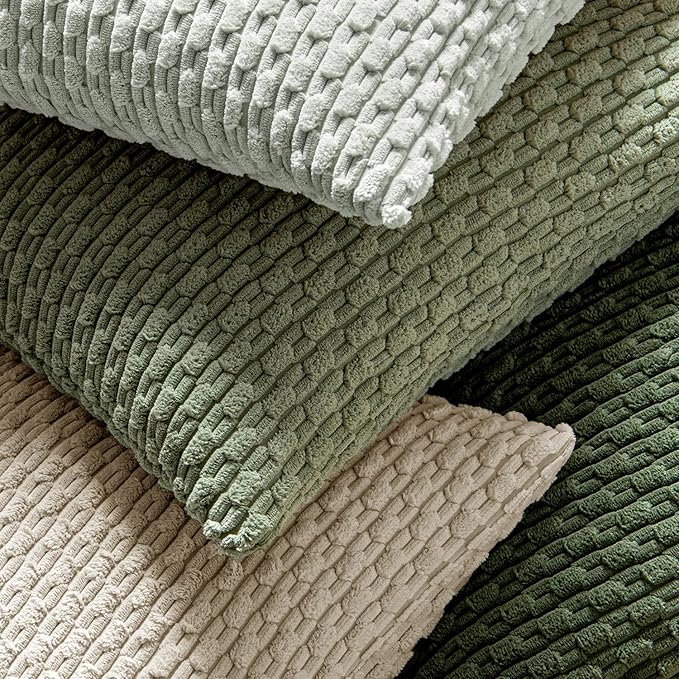 MIULEE Decorative Throw Pillow Covers 26x26 Sage Green Textured Corduroy | Pack of 2 Striped Pillow Covers Modern Farmhouse Home Decor for Couch Bed Sofa Living Room