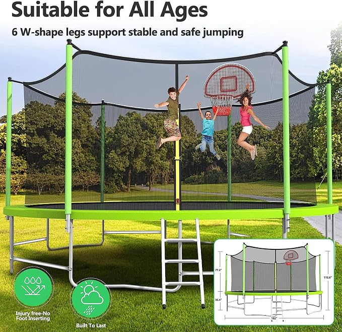 Lyromix Upgraded 16FT 15FT 14FT 12FT 10FT 8FT Trampoline Outdoor with Basketball Hoop and Net, Capacity for 4-6 Kids and Adults