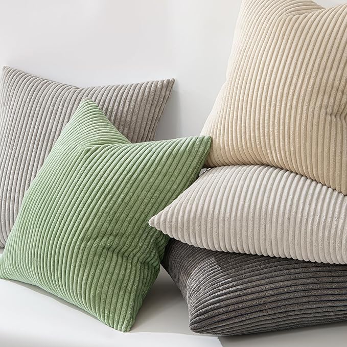 MIULEE Decorative Corduroy Throw Pillow Covers Set of 2 20x20 Sage Green | Soft Striped Textured Cushion Cases, Boho Natural Greenery Pillowcases for Home Decor, for Couch Chair Sofa Bed Living Room