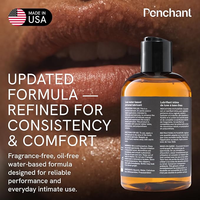 Penchant Classic Water-Based Personal Lubricant for Women and Men – Smooth Clean-Rinsing Personal Lube for Everyday Use - Unscented, Condom Compatible Lube for Sex - Made in USA (4 fl oz)