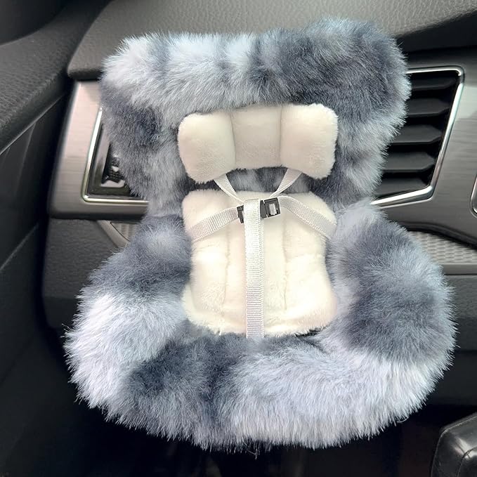 Doll Car Seat for 17cm Dolls with Air Vent Clip and Desktop Stand, Cute and Functional Car Ornament for Blind Box Doll Fans, Collectors (Pebble Gray)