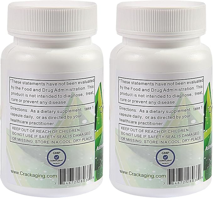 Crackaging Cycloastragenol 98% Telomere Support 25mg, 60 Capsules in 2 Bottles