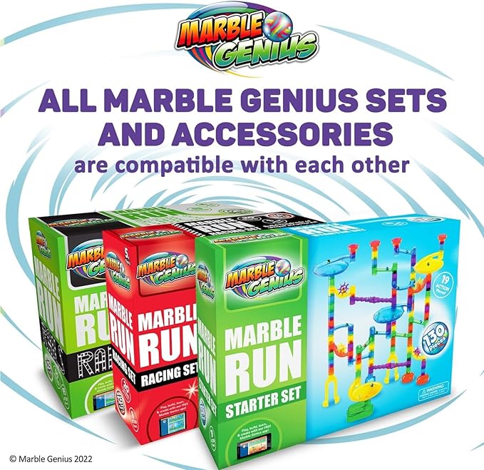 Marble Genius Marble Run - 130 Complete Pieces Maze Track Toys for Adults, Teens, Toddlers & Kids Aged 4-8 Years Old, (80 Translucent Marbulous Pieces + 50 Glass-Marble Set), Starter Set