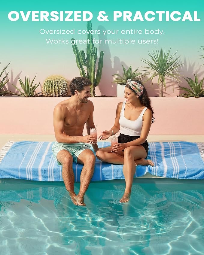 2 Packs Cotton Turkish Beach Towels Quick Dry Sand Free Soft Absorbent Adult Oversized Bath Pool Swim Long Towel Lightweight Thin Sandless Fast Drying Over The Lounge Chair Towel Sand Repellent Anti