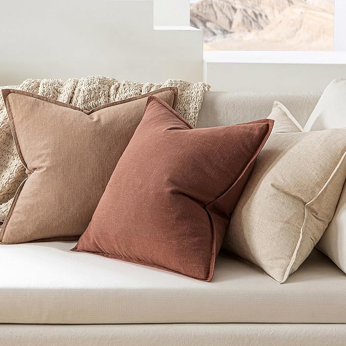 MIULEE Decorative Linen Pillow Covers 18x18 Inch Rust Red | Boho Farmhouse Fall Autumn Couch Throw Pillows for Bed, Pack of 2 Accent Modern Pillowcases, Sofa Livingroom Home Decor