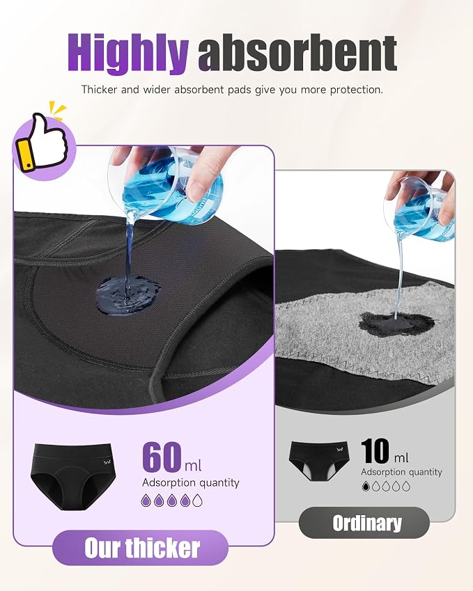 TANSTC Period Underwear for Women Heavy Flow | Leakproof Menstrual Panties Postpartum, Cotton Soft Breathable Briefs 3 Pack