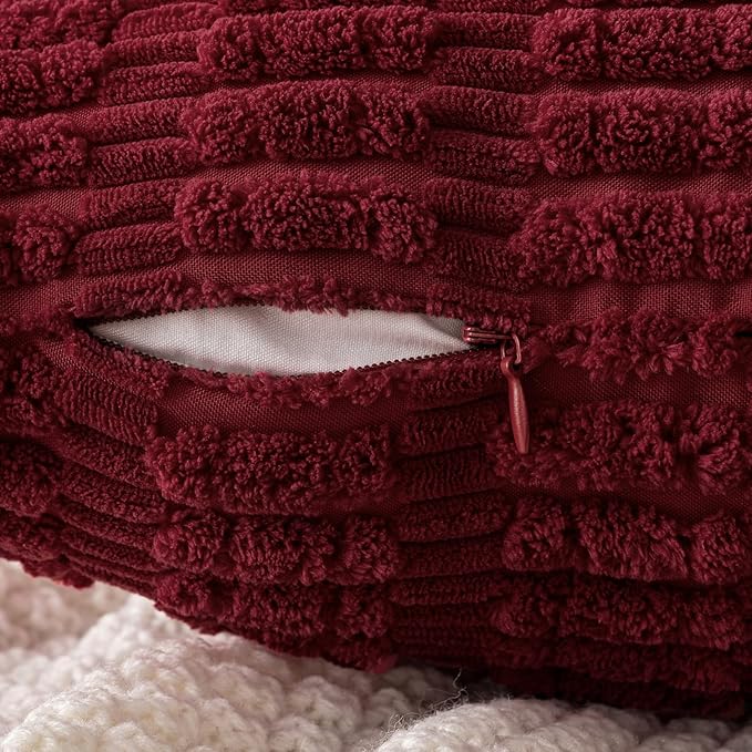 MIULEE Corduroy Decorative Throw Pillow Covers 20x20 Burgundy Pack of 2 | Soft Boho Striped Pillow Covers Modern Farmhouse Home Decor For Sofa Living Room Couch Bed