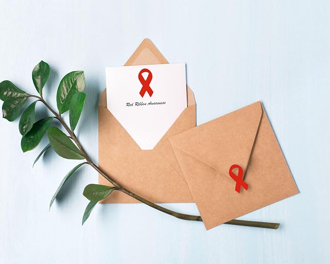 Small Red Ribbon Awareness Stickers - Small Red Ribbon Shaped Stickers for Heart, AIDS/HIV Awareness & Fundraising - 2 Rolls