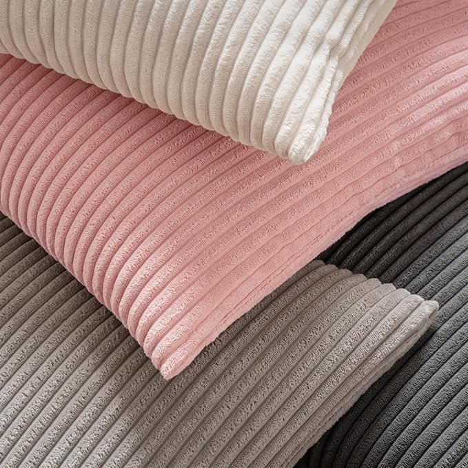 MIULEE Decorative Corduroy Throw Pillow Covers Set of 2 12x12 Pink | Soft Striped Textured Cushion Cases, Boho Square Lovely Cute Pillowcases, Home Decor for Couch Chair Sofa Bed Living Room