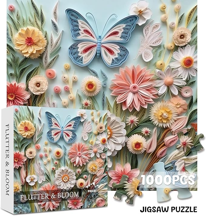 Puzzle 1000 Piece for Adults Jigsaw Featuring Aesthetic Home Decoration Unique Gift for Cat Lovers Premium Large Puzzle for Family Fun (Flutter&Bloom Puzzles-1000pcs)
