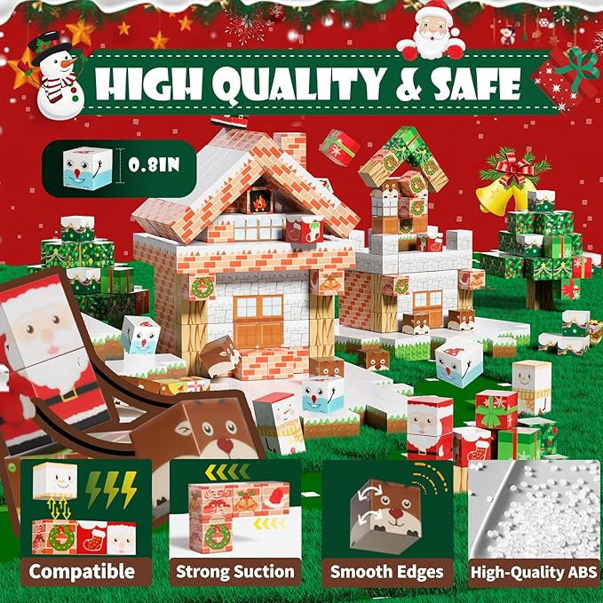 100 Pcs Magnetic Blocks, Magnetic Building Blocks for Kids, Build Mine Magnet World Set with Christmas Snow Magnet Blocks, Magnetic Building Cubes STEM Construction Toys for Kids Ages 3 4 5 6 7 8