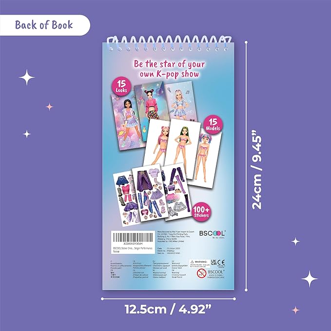 Sticker Dress up K-Pop - Sticker Activity Book for Kids. Learn Girls Fashion Design with Stickers and Guides for Kids 5 and up. Little Designer Creativity Book. K-Pop Singer Performance