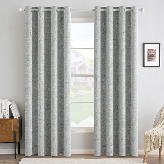 MIULEE 100% Blackout Linen Curtains for Bedroom Thermal Insulated Glacier Gray Grommet Room Darkening Curtains & Drapes for Living Room 52 x 84 Inch (2 Panels)