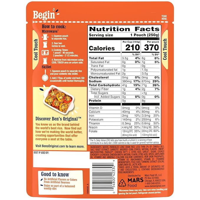 BEN'S ORIGINAL Ready Rice Roasted Chicken Flavored Rice,Easy Dinner Side,8.8 OZ Pouch,(Pack of 12)