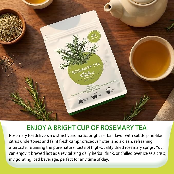 Samcci - Rosemary Tea, 40 Teabags, 1.5g/bag - Pure Dried Rosemary Leaves Tea Bags- Cultivated From Egypt - Non-GMO - Caffeine-free - Support Respiratory Health & Support Hair Growth