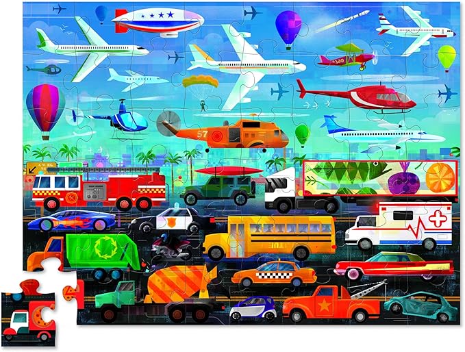 Crocodile Creek Above + Below 48-Piece Jigsaw Floor Puzzle - Fun Floor Puzzles for Kids Ages 4-8 - Vehicles - 27 x 20 inches Finished