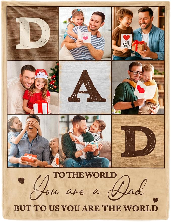 SHIPS NEXT DAY Personalized Fathers Day Birthday Gifts from Daughter Son Kids Wife Customized Father's Day Christmas Dad Husband Grandpa Papa Unique Gifts Custom Photos Blanket with Picture Text