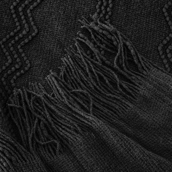 BATTILO HOME Black Throw Blanket for Couch, 50"x60" | Bed Throws for Home Decor, Decorative Black Knit Throw for Sofa Living Room