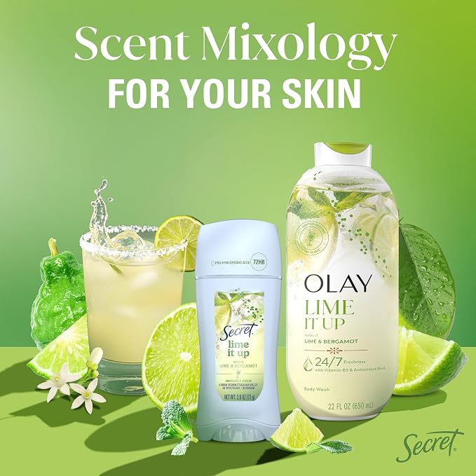 Secret Fresh Antiperspirant Deodorant for Women, 72hr Freshness on the Rocks with Pro-Hyaluronic Acid, Miami Mocktails Edition, Invisible Solid, Lime It Up with Lime & Bergamot Scent, 2.6 oz