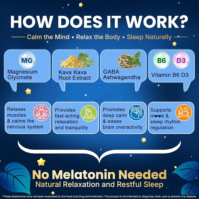Kava Kava Gummies for Calm, Relaxation & Natural Sleep | w/GABA, Ashwagandha, Magnesium, Vitamin B6 D3 | High Potency Kava Root Extract Supplement | Sugar-Free, Melatonin-Free, Vegan 60 Ct