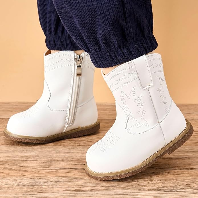 Newsonet Baby Cowboy Cowgirl Boots Infant Western Boots Toddler Boys Girls Round Toe Riding Mid Calf Boots All Seasons for 6 9 12 18 24 Months