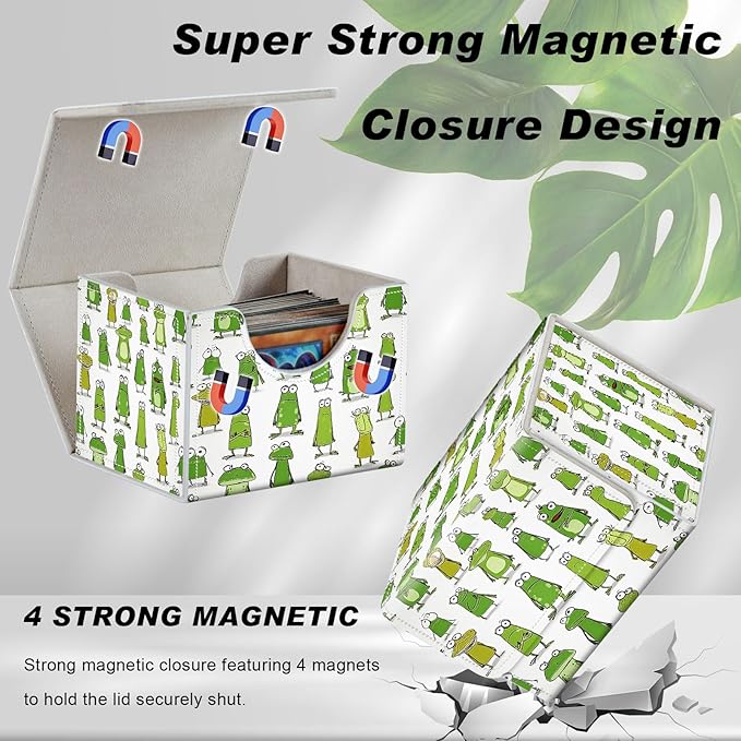 Card Game Storage Box TCG Deck Box MTG Card Box Organizer Trading Card Case Commander Deck Box TCG Card Storage Box Magnetic Closure Creative Pattern Up to 200 Cards, Cute Little Green Frog