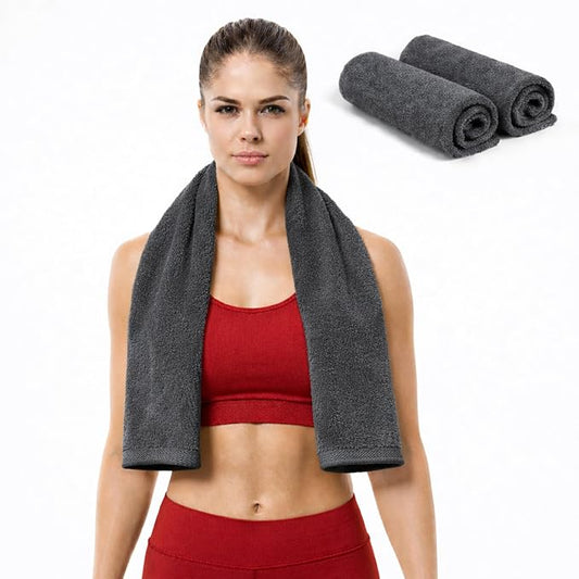 Sports Towel - Double Pack (2 Pieces), 12"x51", Dark Gray, 100% Cotton - Oeko-Tex Certified, Very Absorbent and Quick-Drying, for Fitness, Gym and Yoga