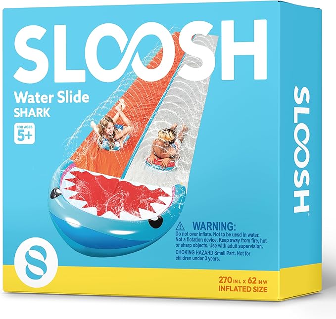Sloosh Water Slides with 2 Inflatable Boards,22.5ft Double Lane Splash Slip Lawn Water Slide with Advanced Sprinklers Summer Toy for Kids Adults Fun Backyard Summer Outdoor, Shark