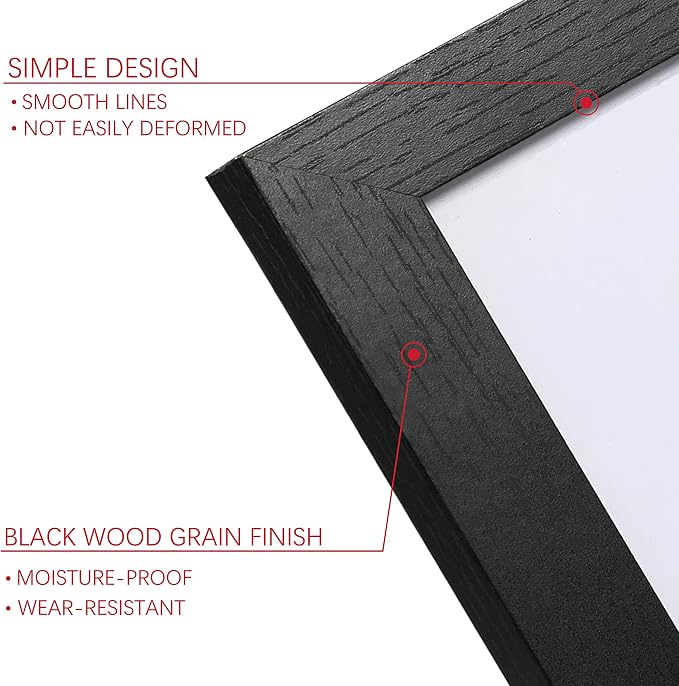 11x14 Picture Frame Set of 6, Wall or Tabletop, Black Woodgrain | Display 8x10 with Mat or 11x14 Without Mat, Horizontal or Vertical, Gallery Wall Frame Set for Wedding & Room & Home Decor